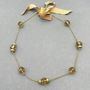 J. Crew Smoky Round Beads with Rhinestone embellishment Ribbon tie Neckl…